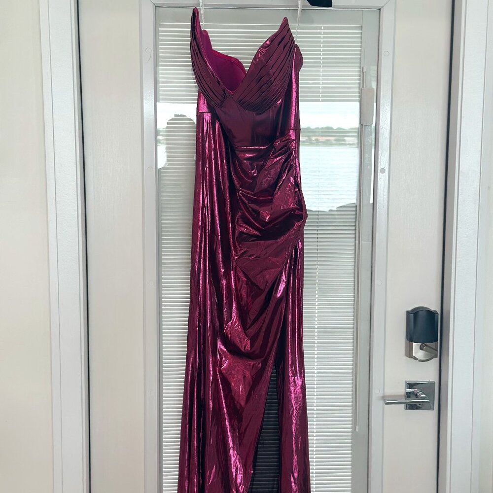 Strapless Metallic Magenta Evening Dress